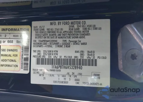 2017 Ford Mustang Ecoboost из США, поврежденный, VIN 1FA6P8TH6H5328940